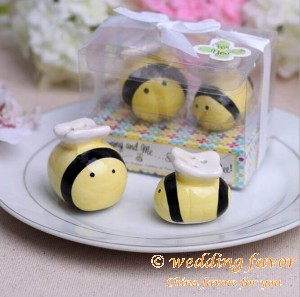 Ceramic Honey Bee Salt & Pepper Shakers Wedding Favor