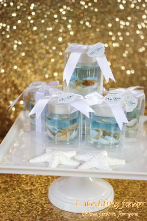 Shells and starfish jelly candle favor for wedding