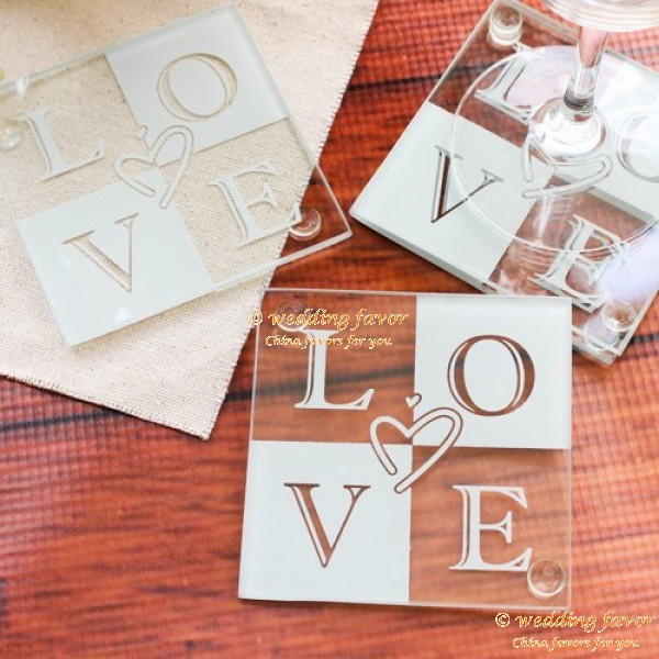 Wedding coaster favor love glass heart-shaped