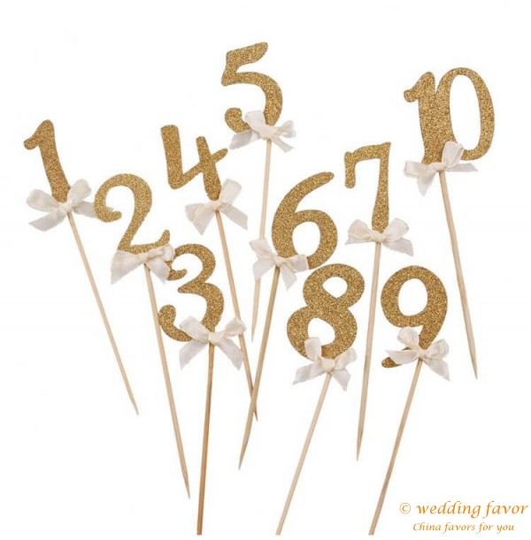 Gold Glitter Cake Topper Number Cupcake Toppers Birthday Party Decorations