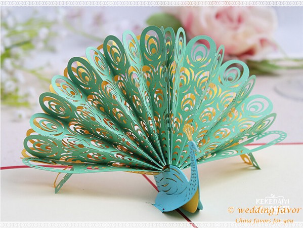 Creative DIY Folding Greeting Card Peacock Invitation Card