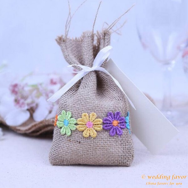Natural Jute burlap sachet lace gift bags candy bag